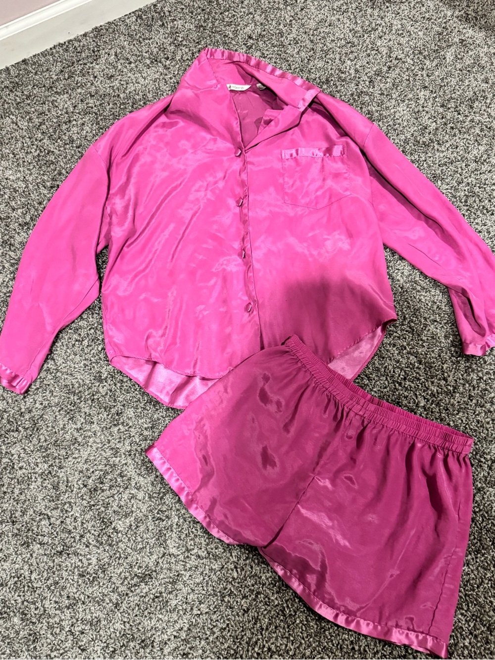 Vintage Victoria Secret Pink Satin Shorts Pajama Set  Sz 8